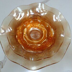 VTG Jeanette Flora Gold/Marigold Fluted Carnival Glass Bowls (Set of 3 - S,M,L)